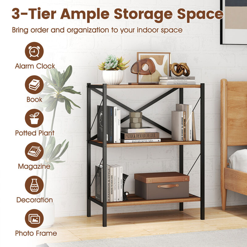 Heavy Duty 3 Tier Bookcase with Metal Frame, Open Display Rack image number 3