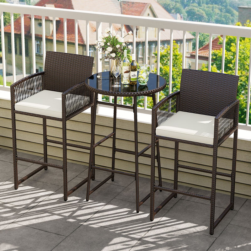 Outdoor Wicker 3 Piece Bar Set with Bar Height Table and Armchairs image number 5