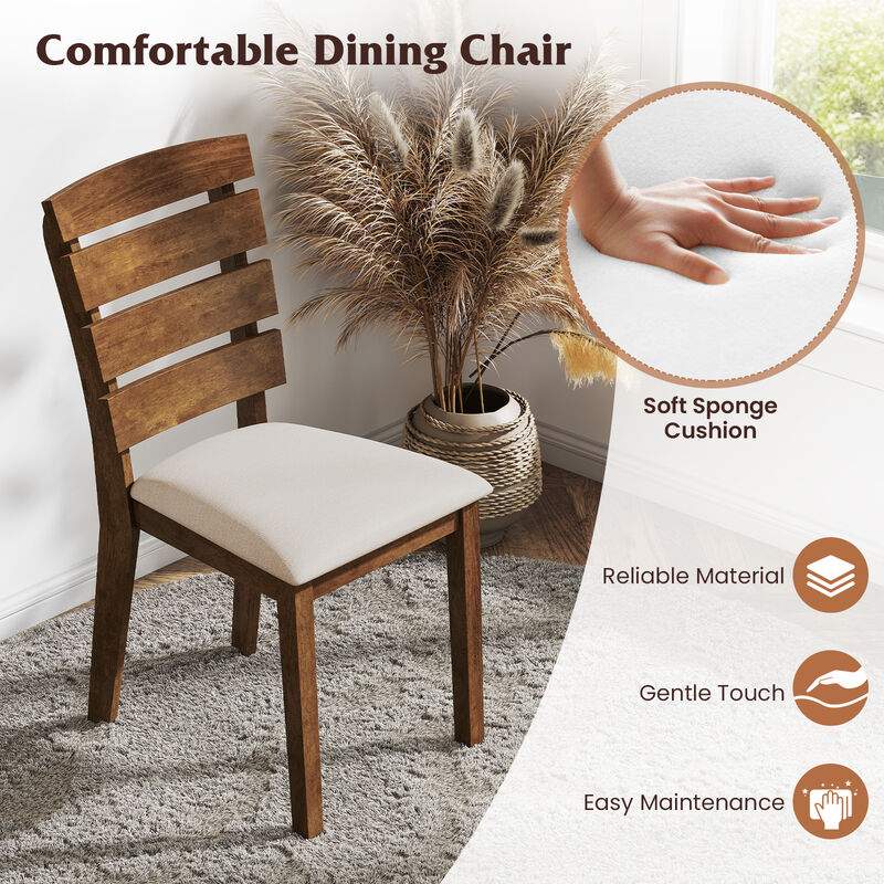 Set of 2 Dining Chairs with Slatted High Back and Solid Rubber Wood Legs