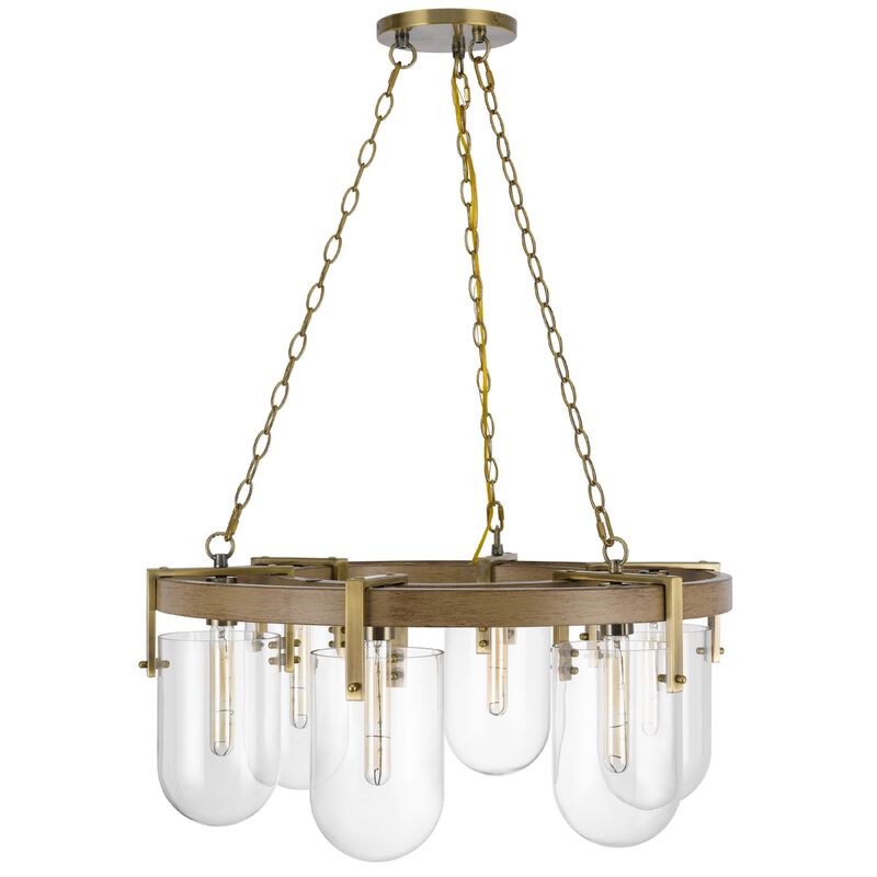 Chandelier, Wagon Wheel Style, 6 Glass Shades, Antique Brass 30 Inch image number 3