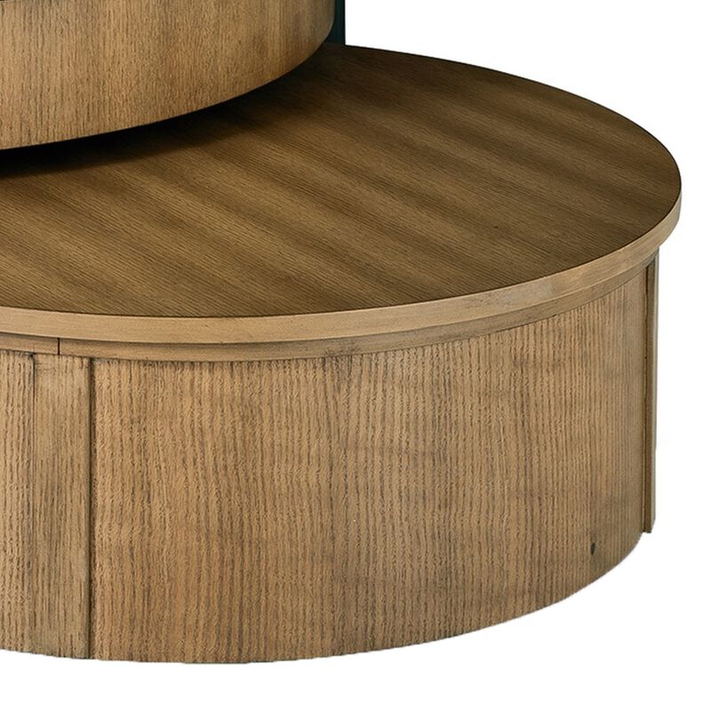 36 Inch 2 Piece Round Nesting Coffee Table, Lift Top Storage, Wheels, Brown-Benzara