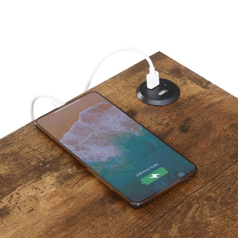 Convenience Concepts Tucson Starburst Chairside End Table with Charging Station and Shelf, Barnwood/Black