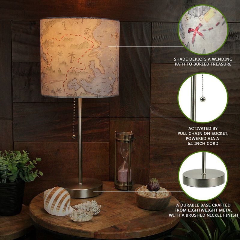 Decorative Treasure Map Brushed Nickel Accent Lamp Coastal Pirate Beach Decor image number 1