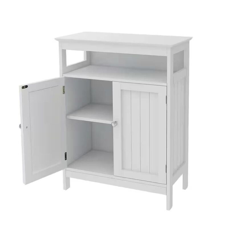 Hivvago 2-Door Bathroom Linen Cabinet with Storage Shelf in White Wood Finish