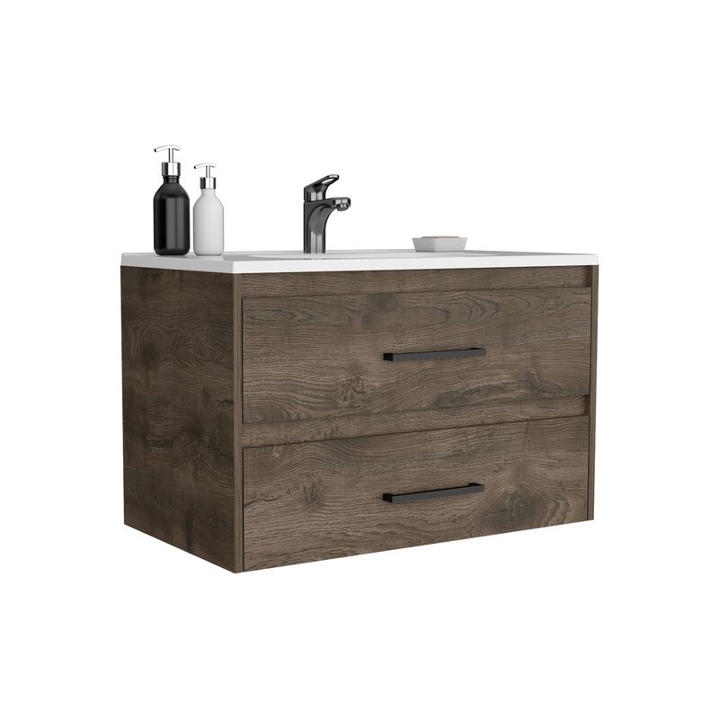 DEPOT E-SHOP Floating Vanity Bathroom 20.4H" with 2 Drawer Organizers, Dark Brown / White