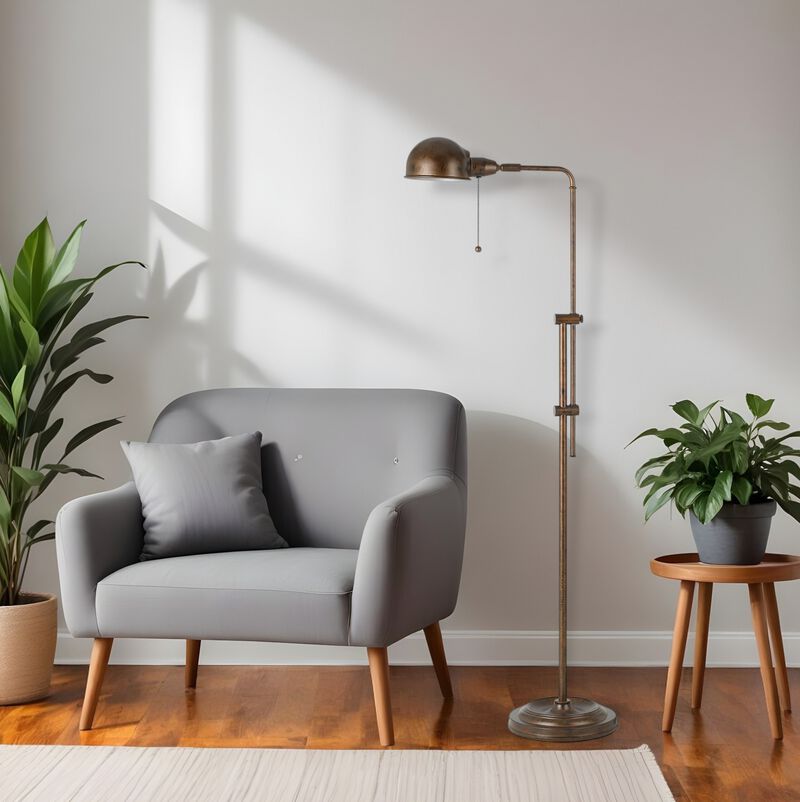 HomeRoots 58" Rust Metal Adjustable Swing Arm Floor Lamp With Rust Metal Dome Shade image number 1