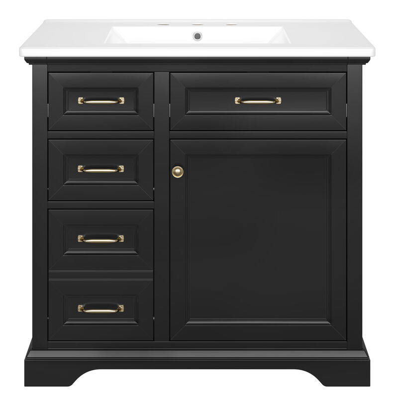 36" Bathroom Vanity with Sink, 4 Drawers & Soft-Close Door, Freestanding Storage Cabinet