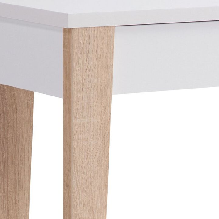 34 Inch Console Table with Drawer and Shelf, Tapered Legs, White, Brown-Benzara