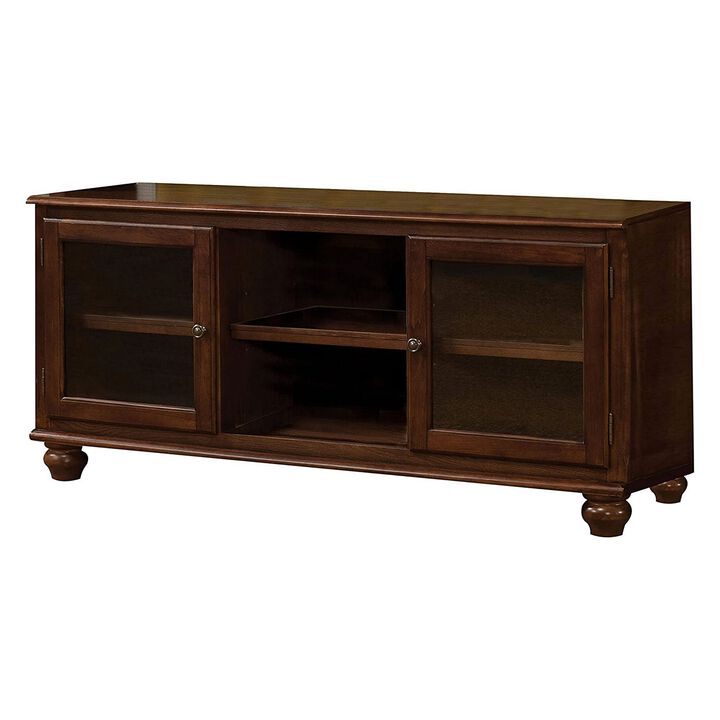 58 Inch Wood TV Entertainment Media Console, 2 Door, 2 Open Shelves, Walnut - Benzara