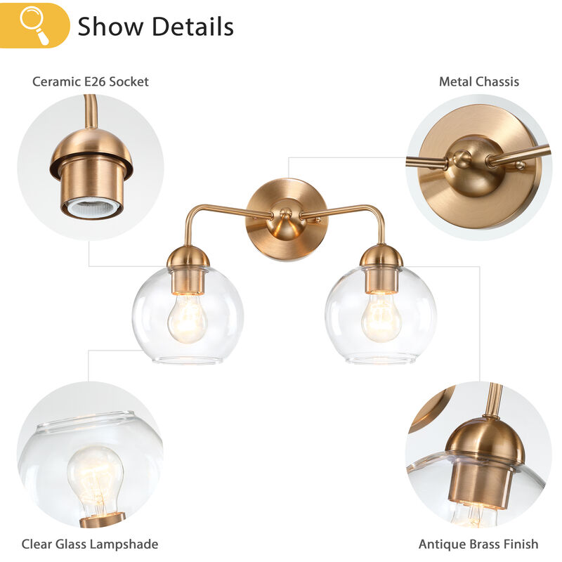 16" Modern Antique Brass 2-Light Dimmable Wall Sconce image number 3