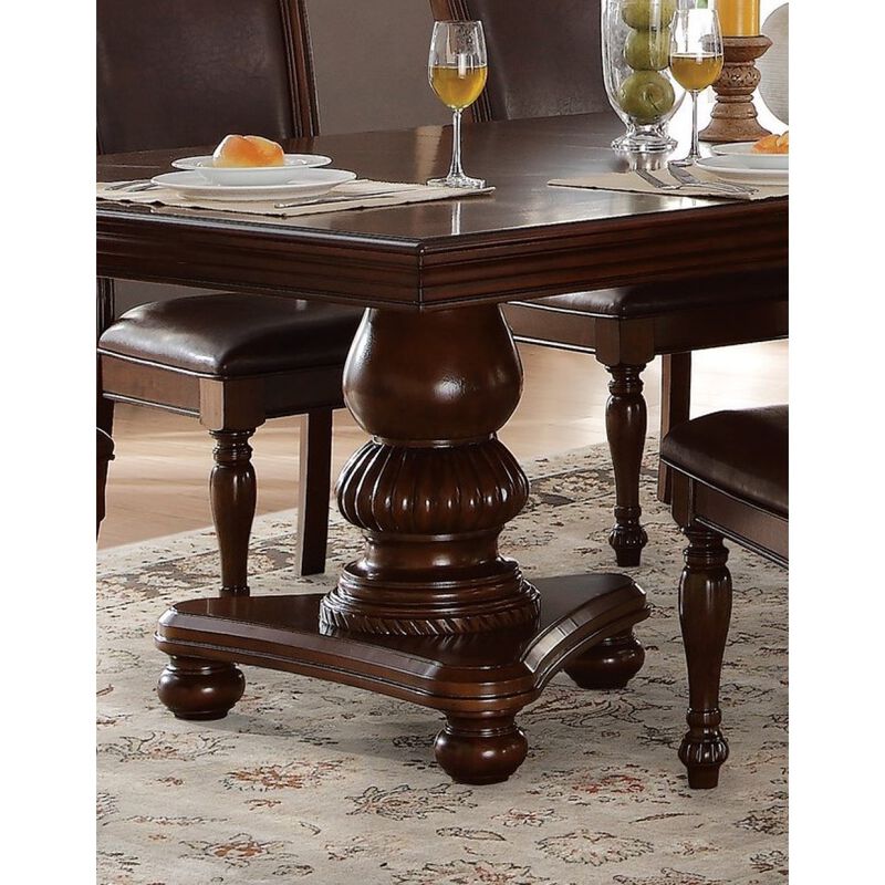 Traditional Dining Table 1pc Brown Cherry Finish Double Pedestal Base Separate Extension Leaf Dining Furniture image number 4