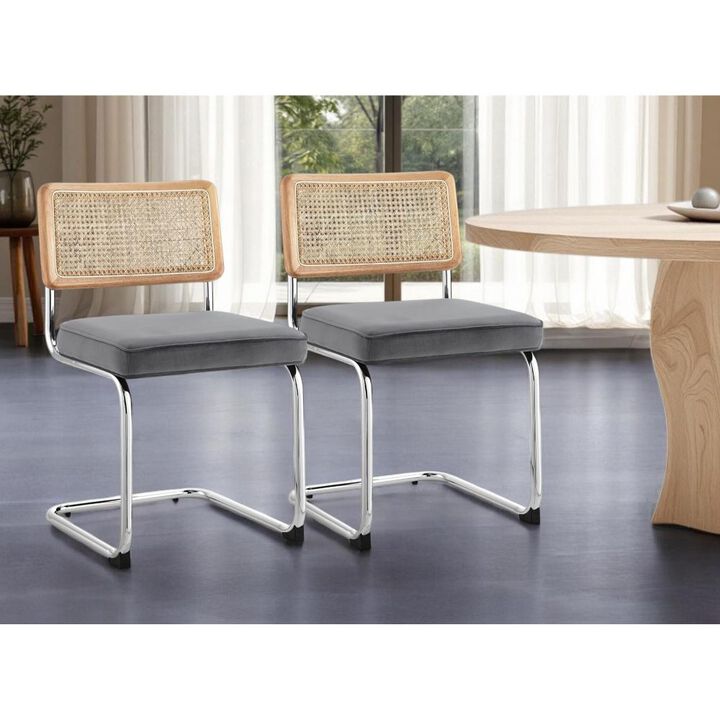 Hivvago Set of Two Gray and Silver Upholstered Velvet Dining Side Chairs