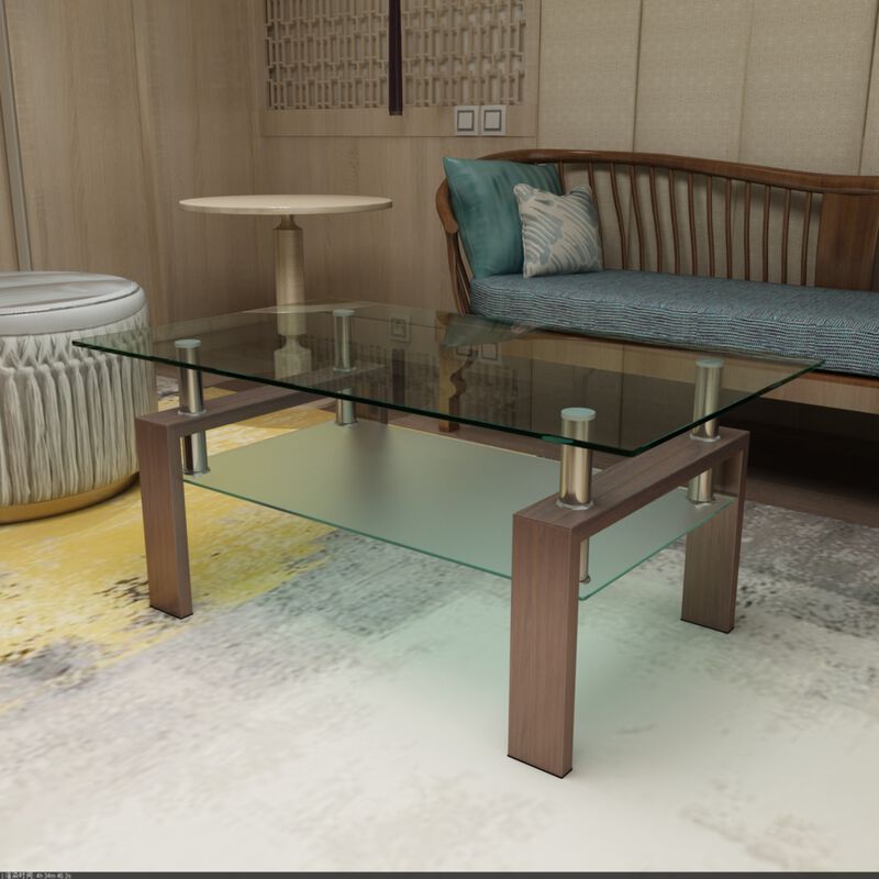 Streamdale Walnut Glass Coffee Table, Modern Center Table