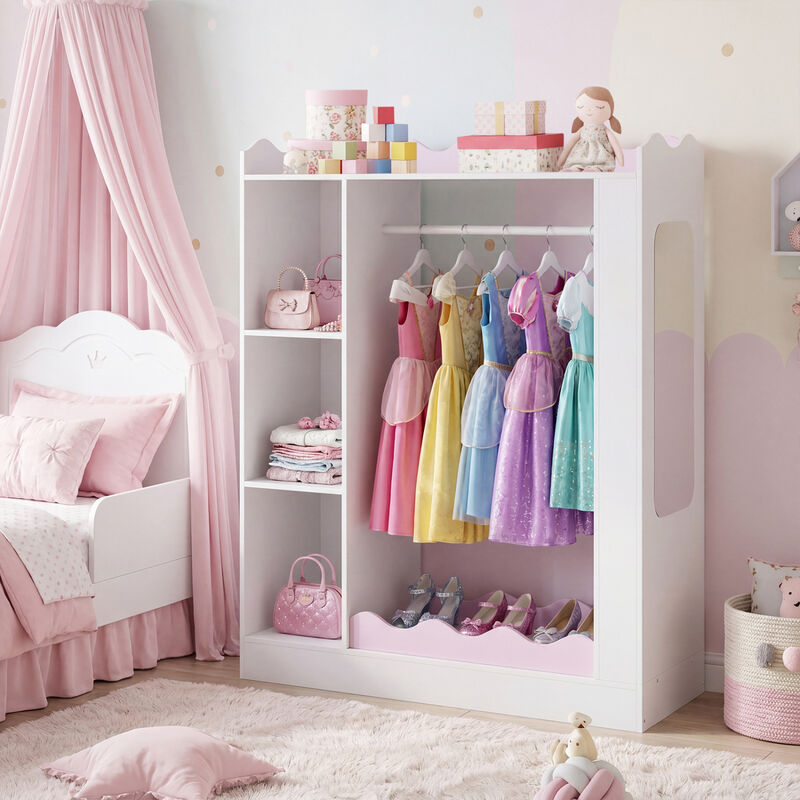 Kids Dress Up Closet with Mirror, Hanging Rod and Storage Shelves image number 5