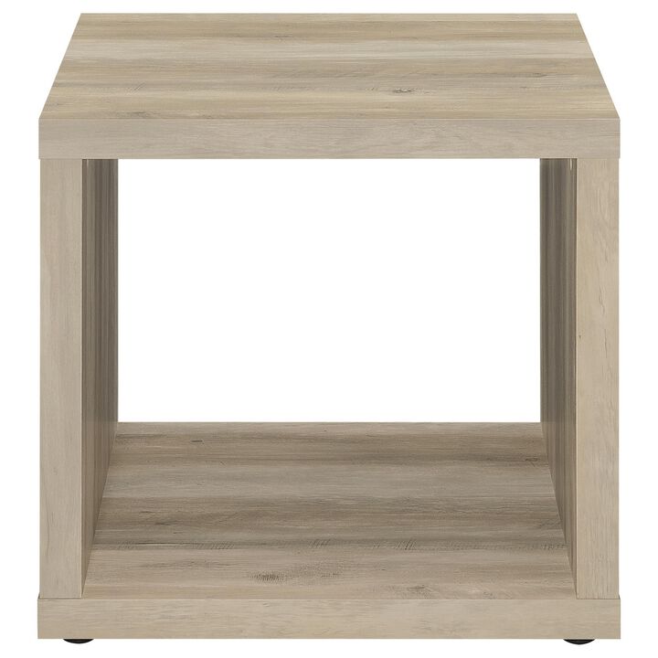 Rizz Side End Table, Square Cube Design Shelf, 23 Inch Light Brown