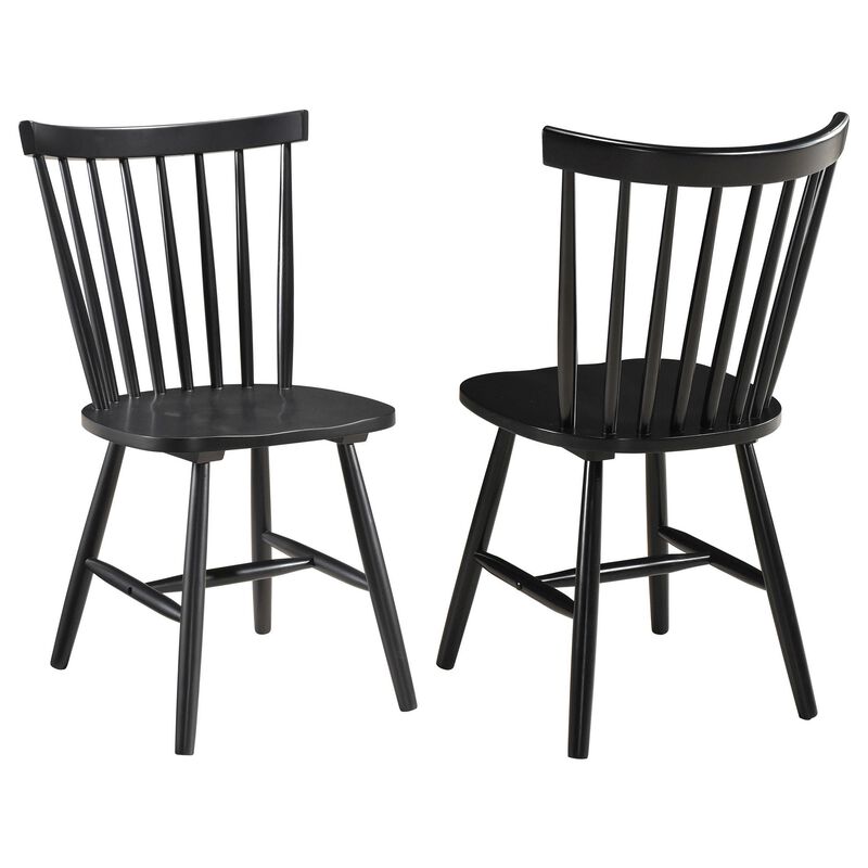 Halie Dining Side Chair Set of 2, Spindle Back, Black Asian Hardwood - Benzara