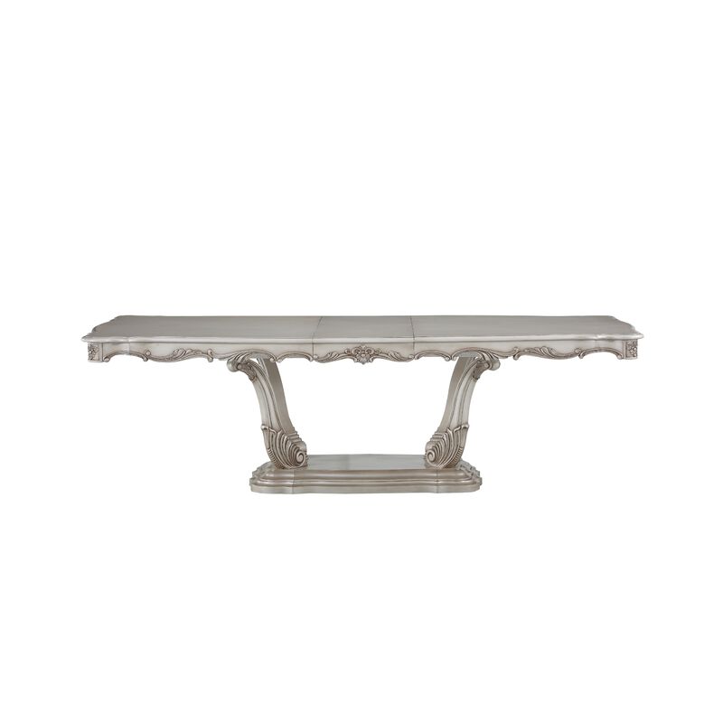Traditional Style Dining Table with Scrolled Floral Motifs, Cream
