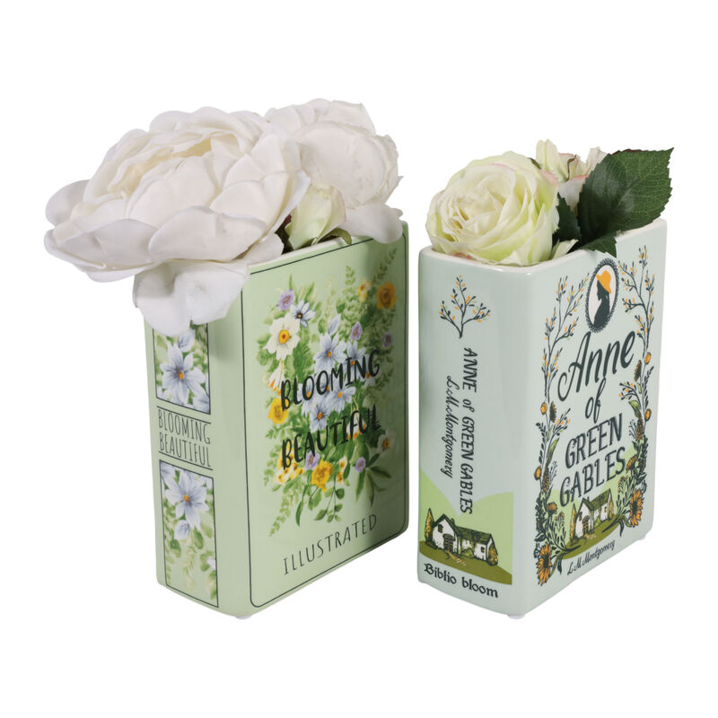 S/2 8x6" Spring Book Vases, Green Multi image number 2