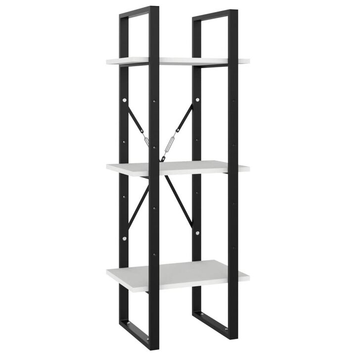 5 Tier Bookshelf Unit, Open White Wood Racks, 41 Inch Black Metal - Benzara