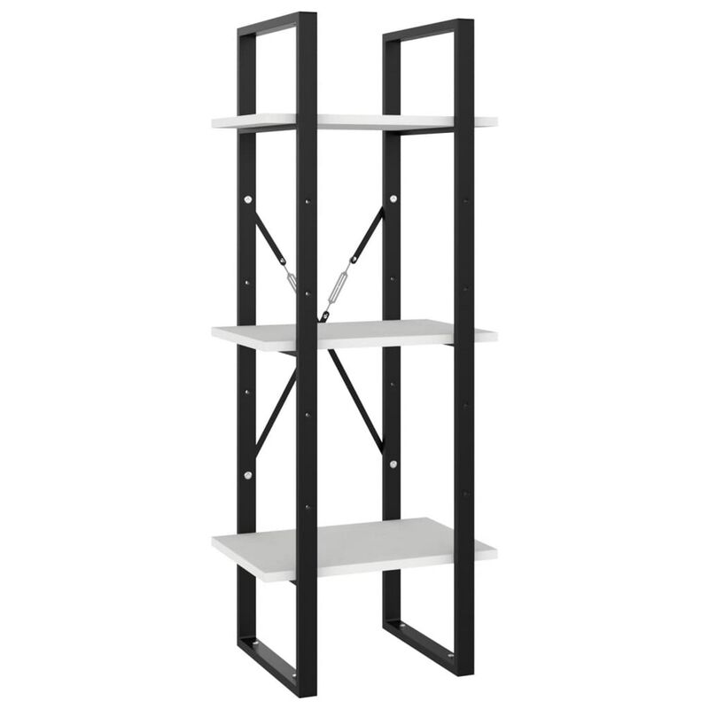 5 Tier Bookshelf Unit, Open White Wood Racks, 41 Inch Black Metal - Benzara