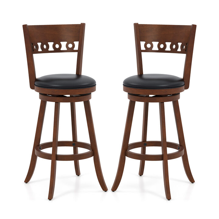 Set of 2 Swivel Bar Stools with Rubber Wood Frame