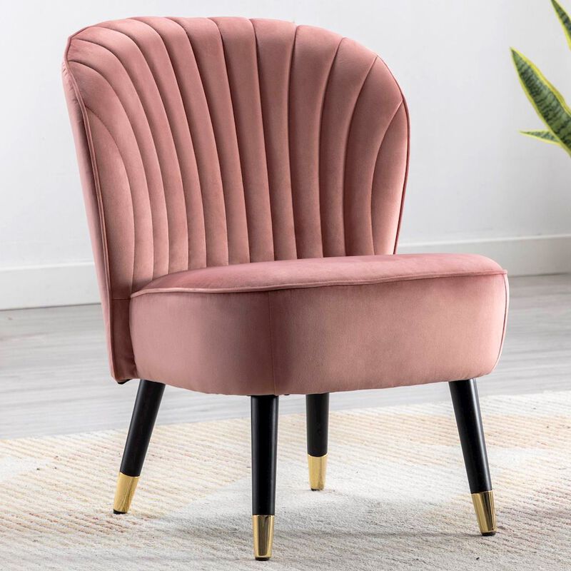 Omax Decor Jane Modern Wood and Velvet Fabric Upholstered Accent Chair in Pink