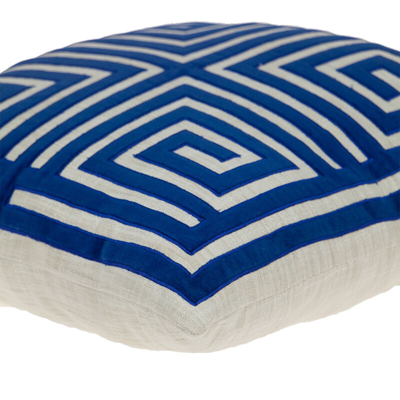 HomeRoots 22" Beige and Blue Poly Cotton Blend Throw Pillow with Embroidery and applique image number 4