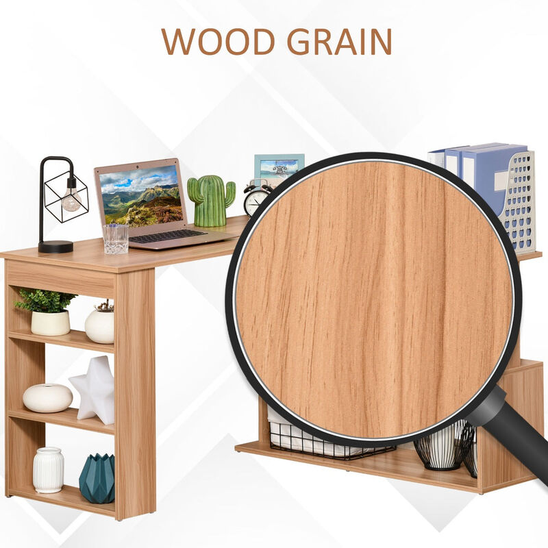 Maple Productivity Center: 360° Rotating L-Shaped Desk with Shelves