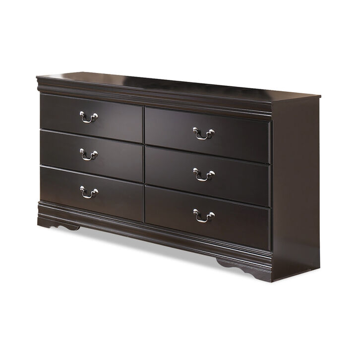 Yara Wide Dresser, Classic Black Finish, 6 Drawers, Pewter Handles - Benzara