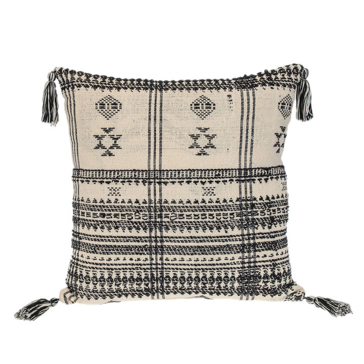 HomeRoots 18" Beige and Black Southwestern Cotton Throw Pillow With Tassels