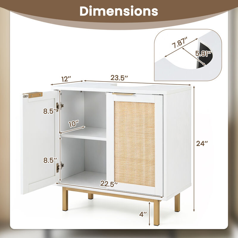 Modern Bathroom Vanity Cabinet with Rattan Doors and Cut-Out image number 2