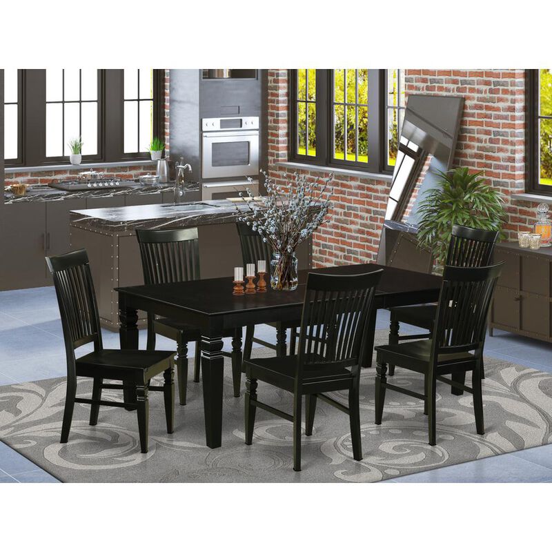 East West Furniture 7  Pc  Kitchen  table  set  with  a  Dinning  Table  and  6  Wood  Kitchen  Chairs  in  Black