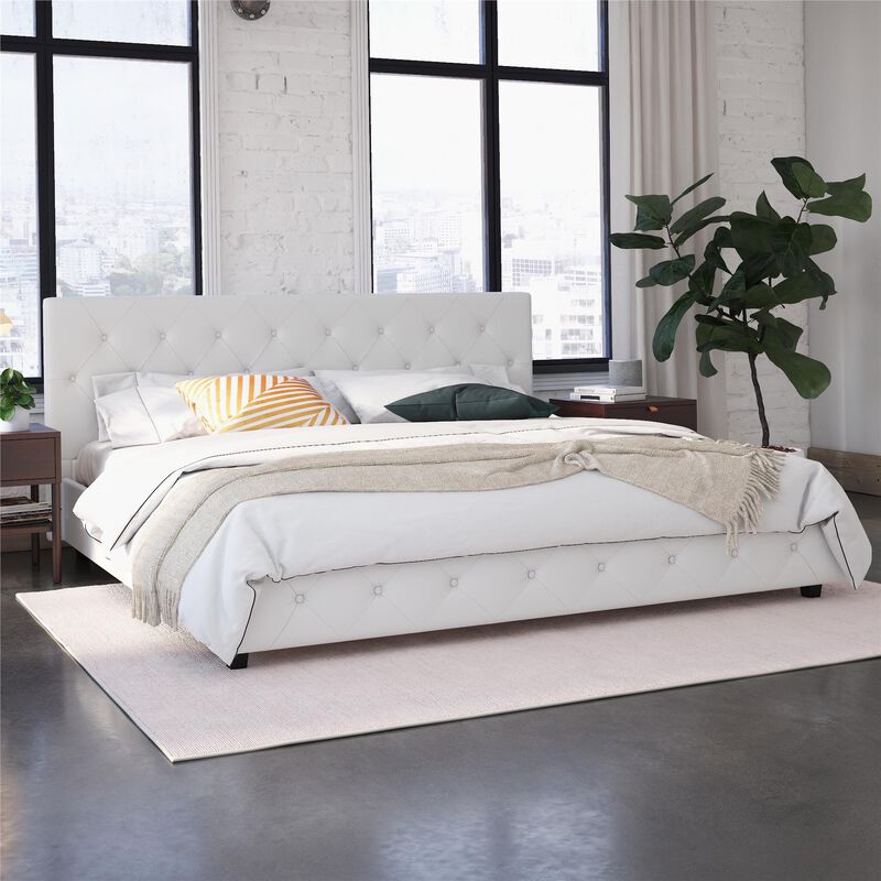 Atwater Living Dana Upholstered Bed, King, White Faux Leather