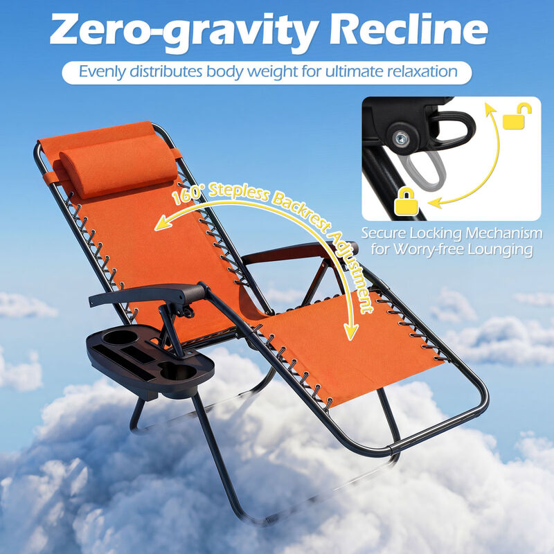 Set of 2 Folding Zero Gravity Chairs with Tray and Backrest image number 5