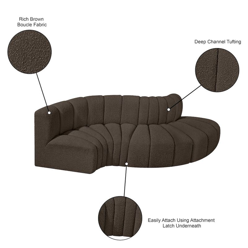 Meridian Furniture Arc Brown Boucle Fabric Modular Sofa