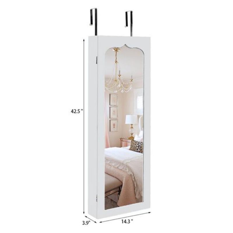 Wall-Mounted Jewelry Storage Mirror Cabinet with 4-Layer Shelf, 6 Drawers & 8 Blue LED Lights