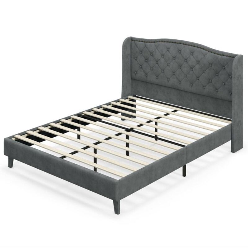 Hivvago Upholstered Platform Bed Frame with Button Tufted Headboard