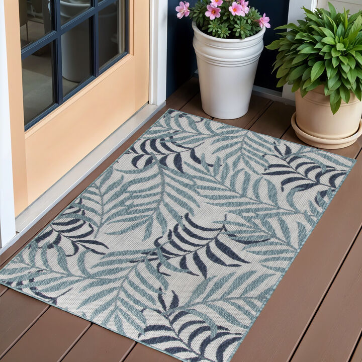 HomeRoots Palm Leaf Indoor Outdoor Area Rug