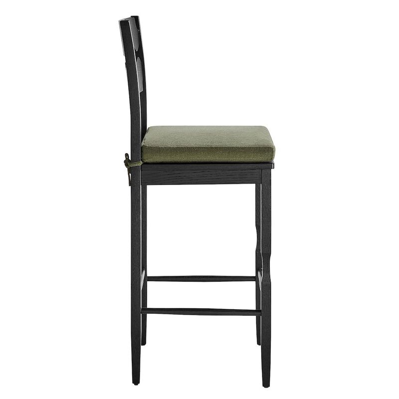 Jax Oak Wood Bar Stool With Wavy Razor Back and Cushion image number 3