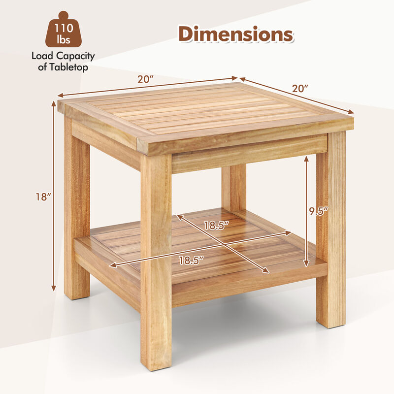 Open Shelf Teak End Table &ndash; Square Nightstand for Small Rooms image number 4