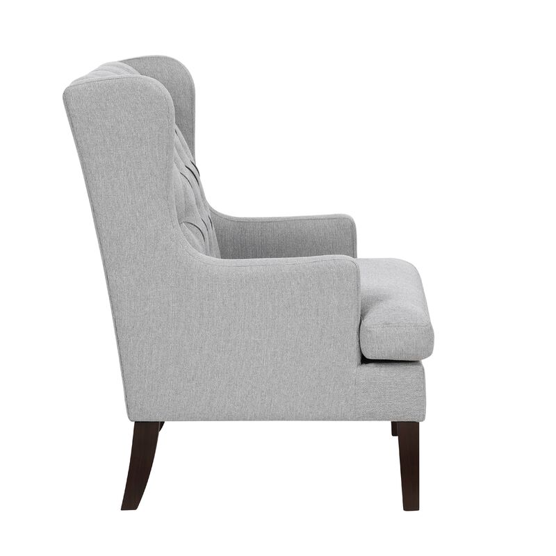 Hosanna Accent Wing Armchair, Button Tufted Light Gray Polyester