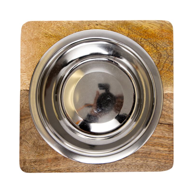 Country Living Elegant Stainless Steel Dog Bowl with Square Mango Wood Holder, Perfect for Modern Pet Homes – 1 qt