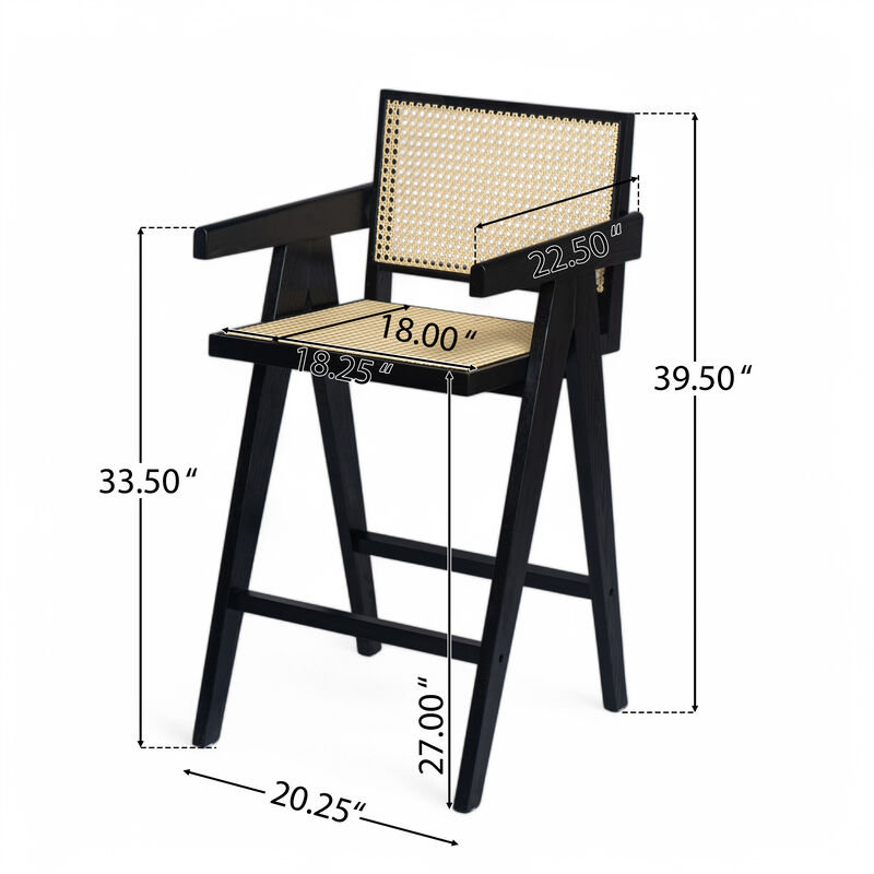 Merax Cream Woven Cane Plastic Backrest Bar Stool