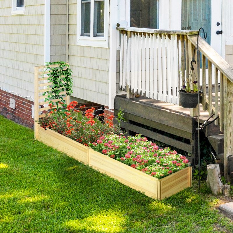 Outsunny Raised Garden Bed with Trellis and 2 Compartments, 43 Inch Wooden Planter Box Kit for Outdoor Plants, Vegetables, Flowers, Herbs Climbing, Easy Assembly, Natural Tone