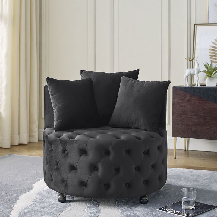 Hivvago Button Tufted Design Swivel Accent Sofa Barrel Chair with Movable Wheels