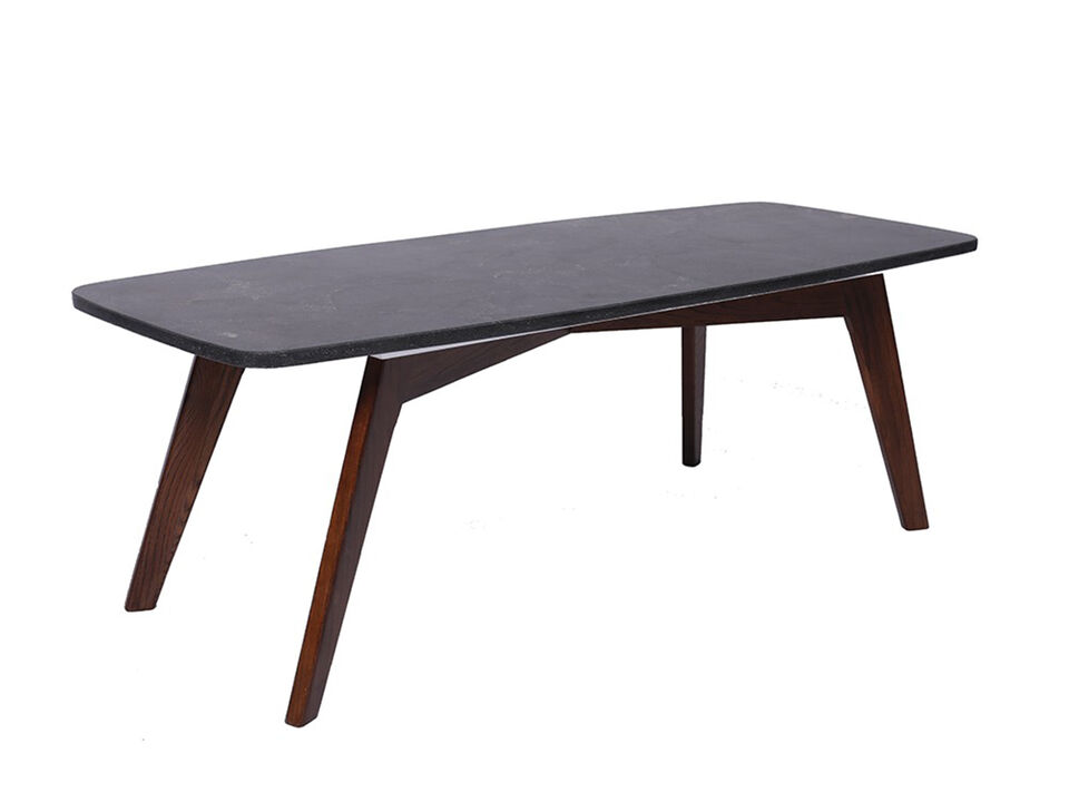 Faura 18" x 43.5" Rectangular Italian Black Marble Coffee Table with Walnut Legs