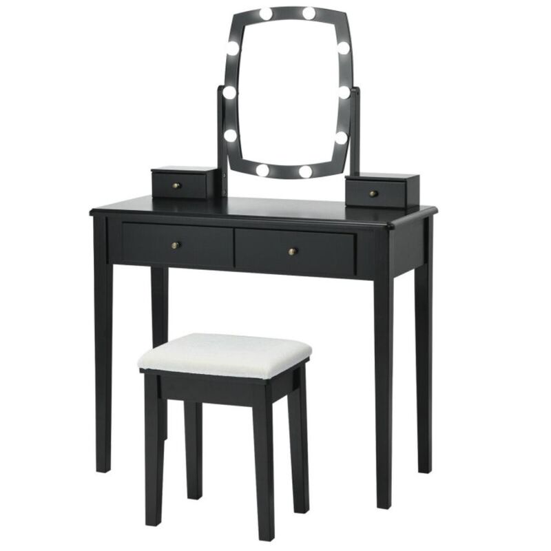 Hivvago Vanity Table Set with Lighted Mirror for Bedroom and Dressing Room-Black