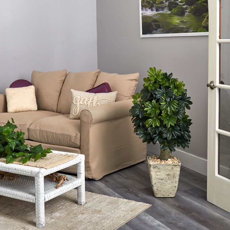Hivvago 3.5 Feet Schefflera Artificial Tree in Country White Planter (Real Touch)
