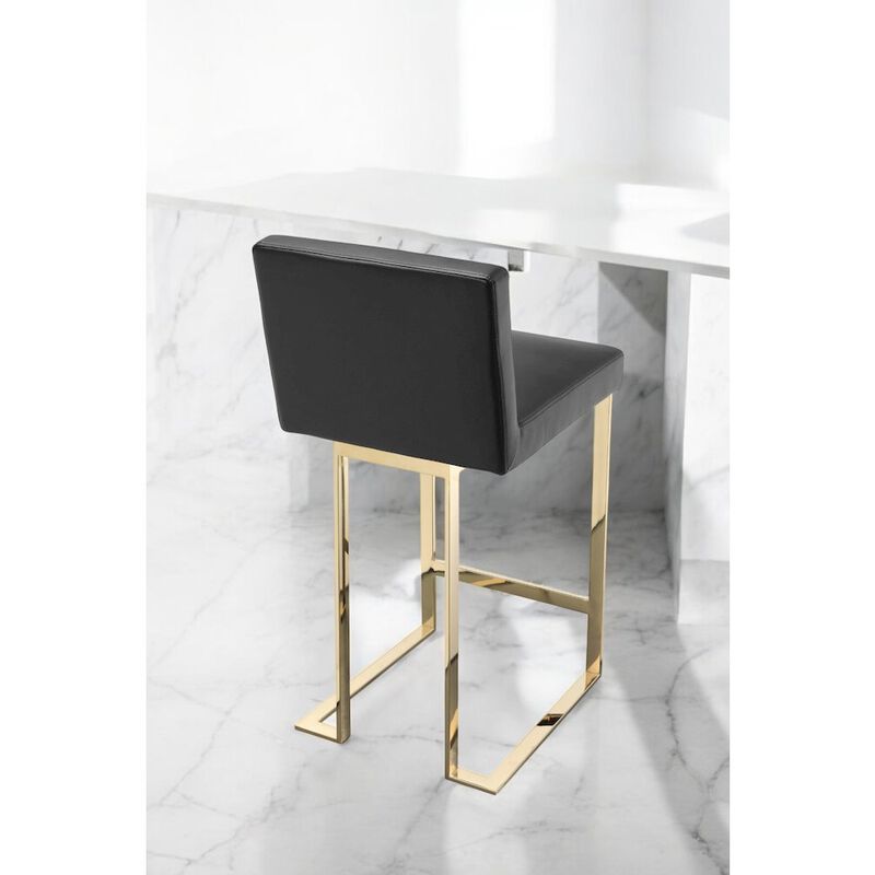 Pangea Home Dexter Counter Stool Faux Leather Black & Gold