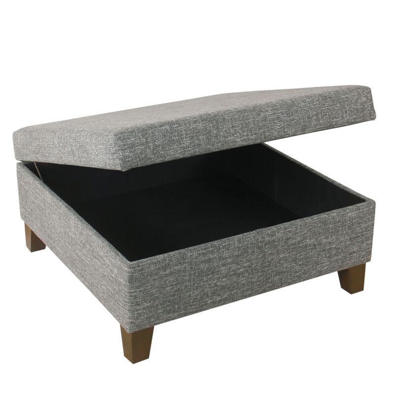 Leo Square Storage Ottoman, Textured Slate Gray, Dark Brown, 32 Inch image number 2